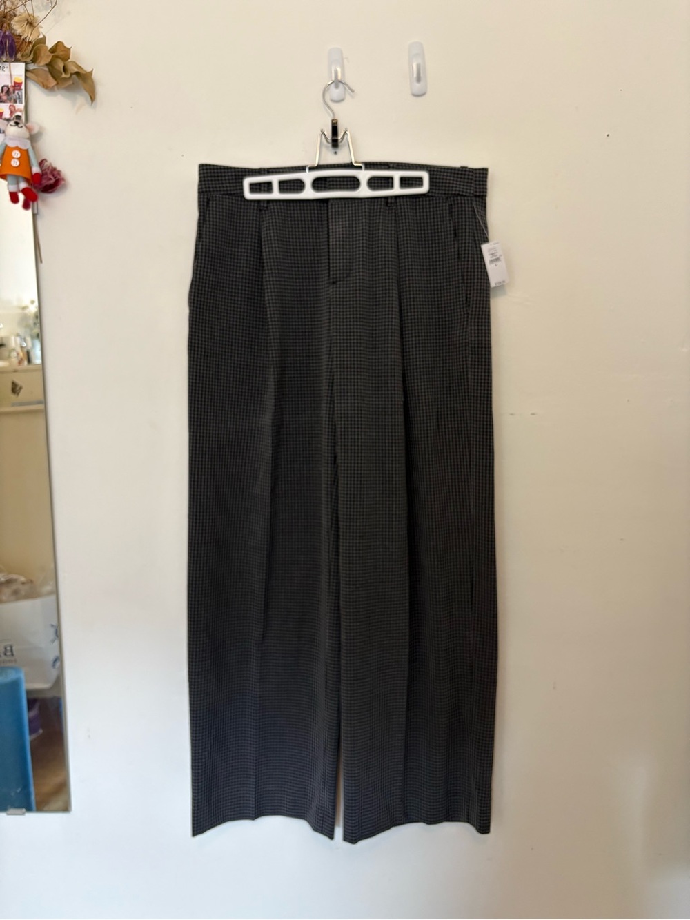 GAP Women's Black & Gray Micro-Check Pleated Wide-Leg Trousers